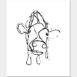 Cow illustration in black and white Posters and Art